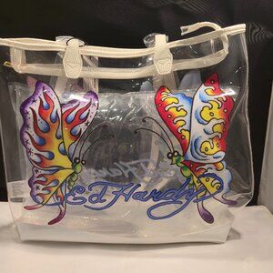 Ed Hardy butterfly, clear tote